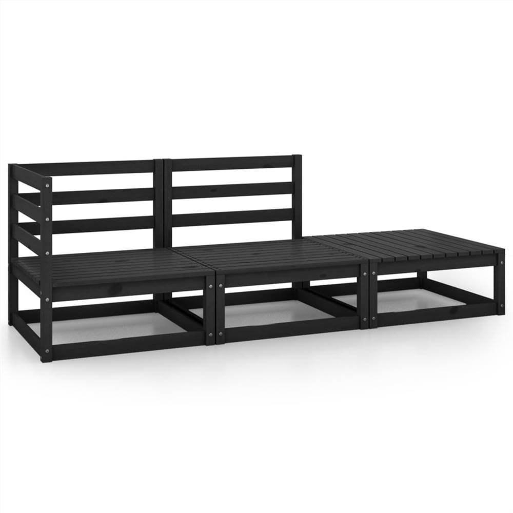 

805704 3 Piece Garden Lounge Set Black Solid Pinewood