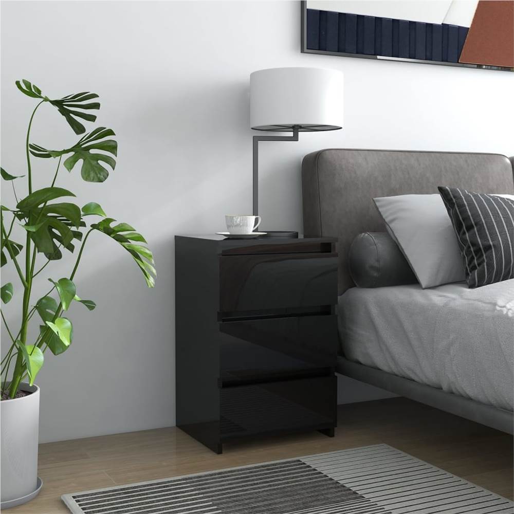 

Bed Cabinet High Gloss Black 40x35x62.5 cm Chipboard