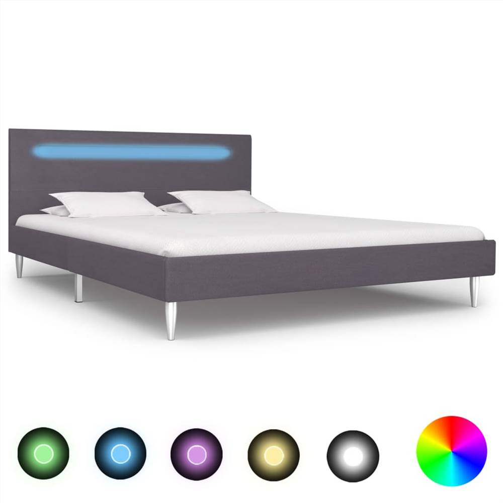 

Bed Frame with LED Grey Fabric 135x190 cm