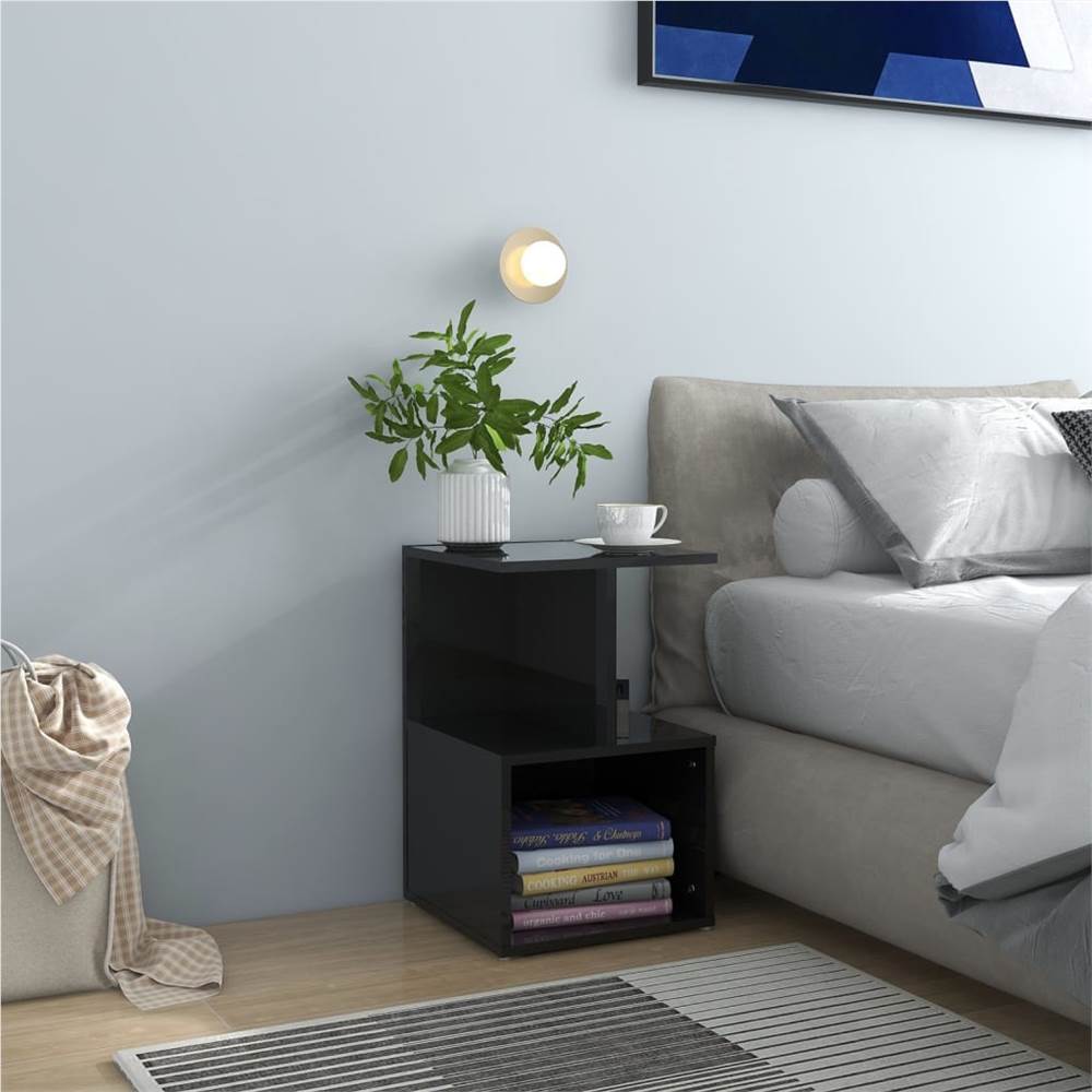Bedside Cabinet High Gloss Black 35x35x55 cm Chipboard