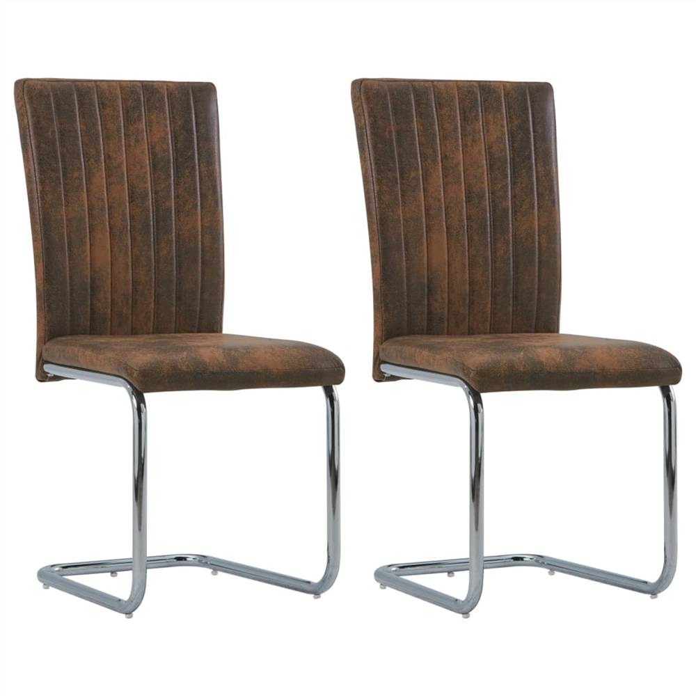 

Cantilever Dining Chairs 2 pcs Brown Faux Suede Leather