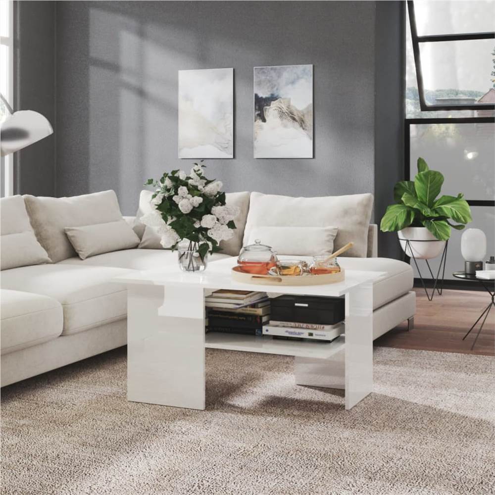 

Coffee Table High Gloss White 90x60x46.5 cm Chipboard