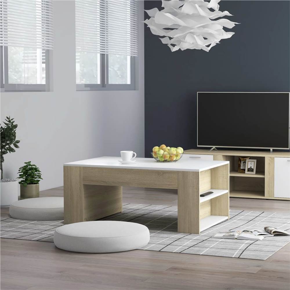 

Coffee Table White and Sonoma Oak 100x60x42 cm Chipboard