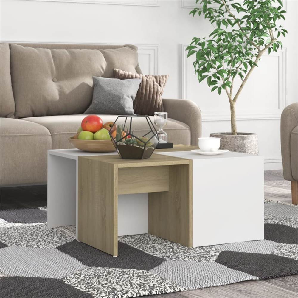 

Coffee Tables 4 pcs White and Sonoma Oak 33x33x33 cm Chipboard