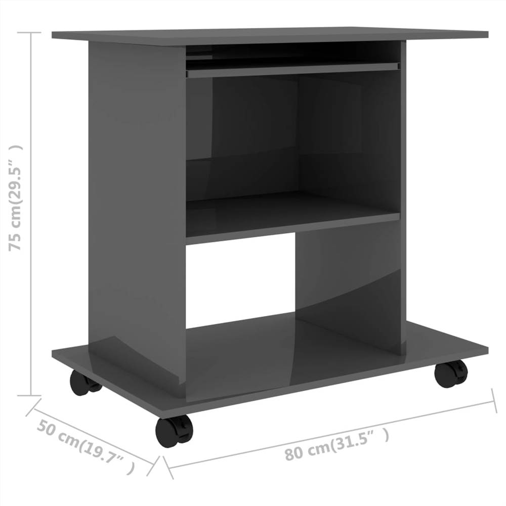 Computer Desk High Gloss Grey 80x50x75 cm Chipboard