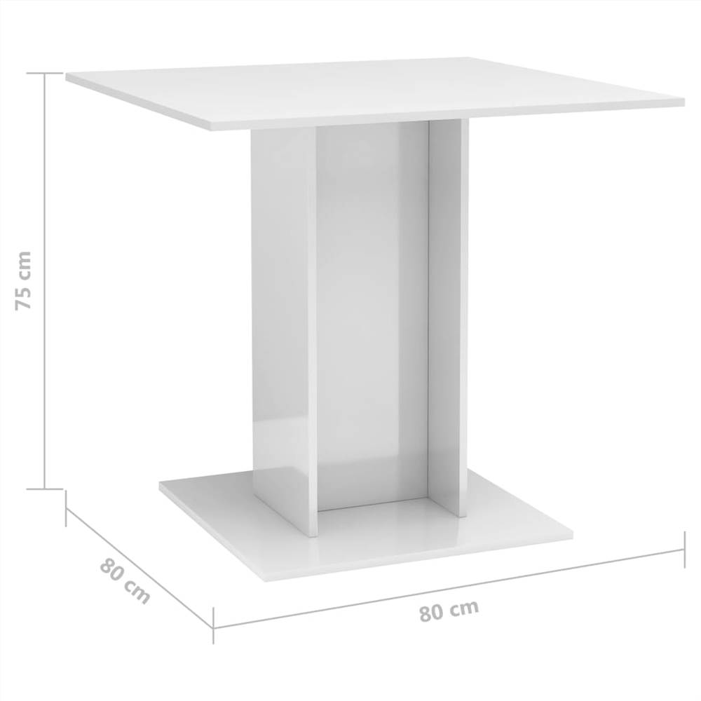 Dining Table High Gloss White 80x80x75 cm Chipboard