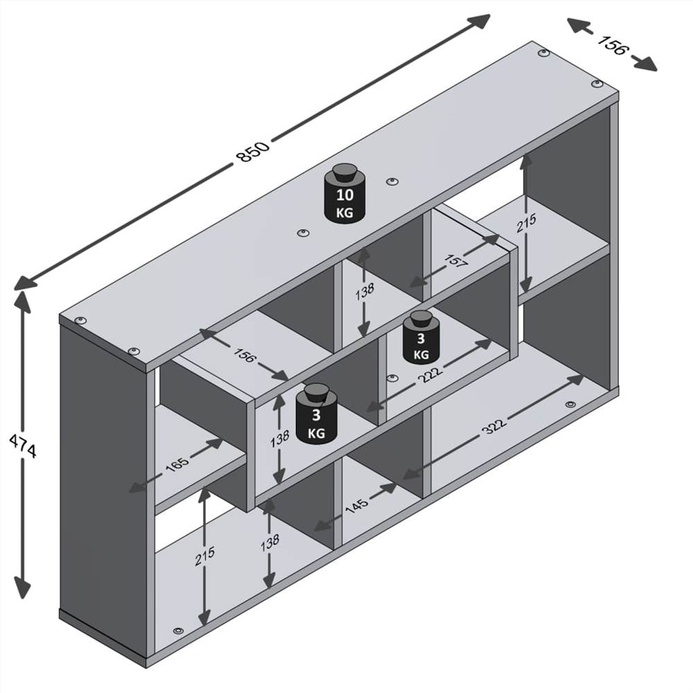 FMD Wall-mounted Shelf Rectangular with 8 Compartments Sand Oak