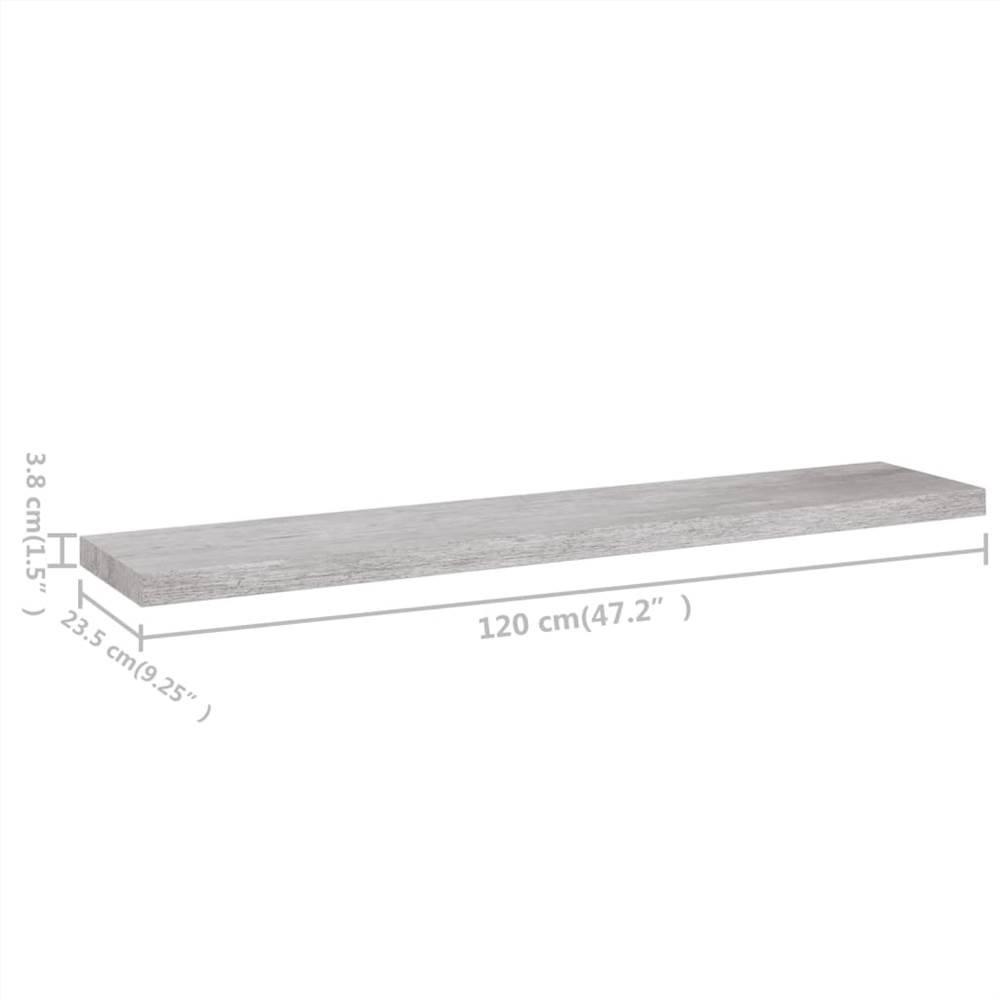Floating Wall Shelves 4 pcs Concrete Grey 120x23.5x3.8 cm MDF