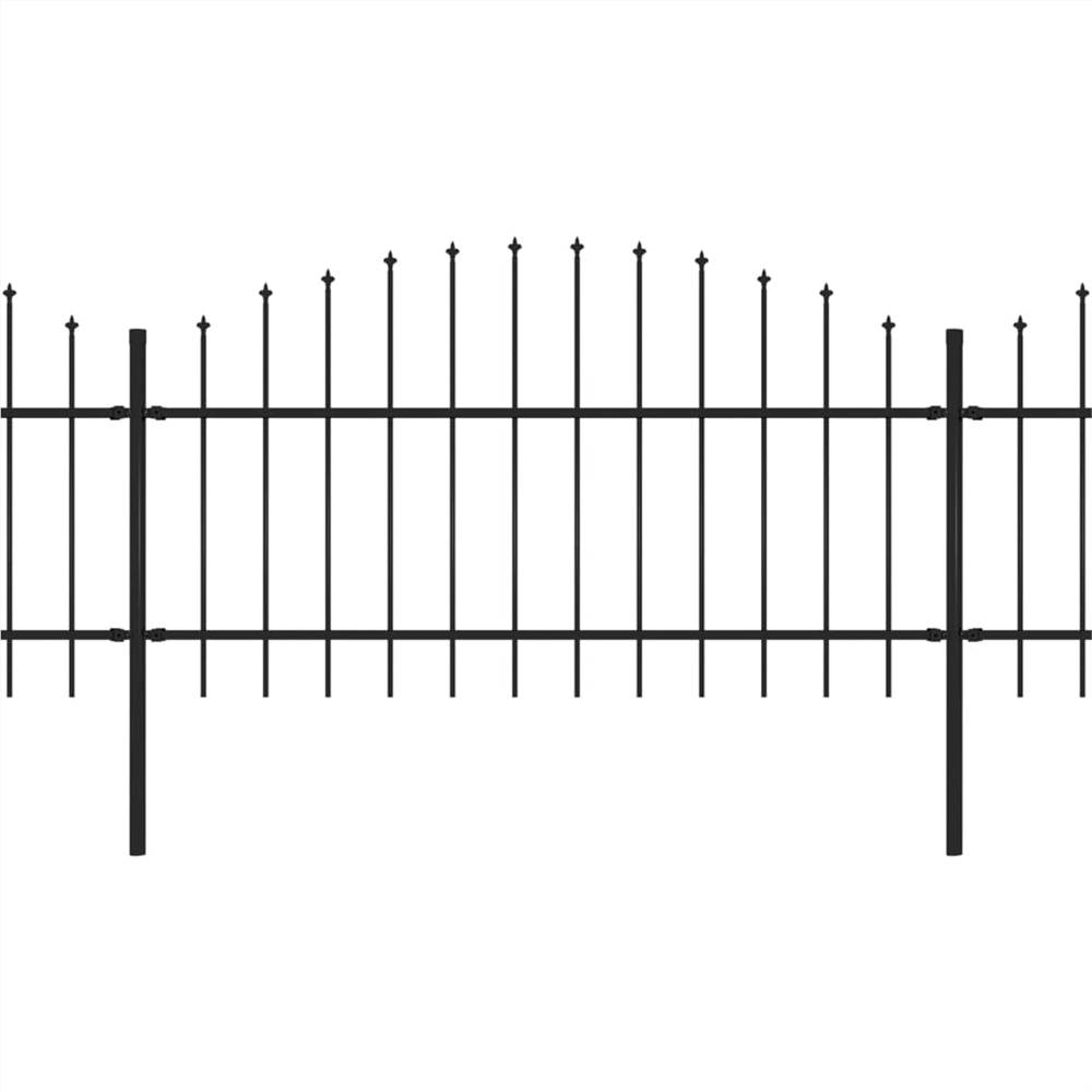 Garden Fence with Spear Top Steel (1-1.25)x11.9 m Black