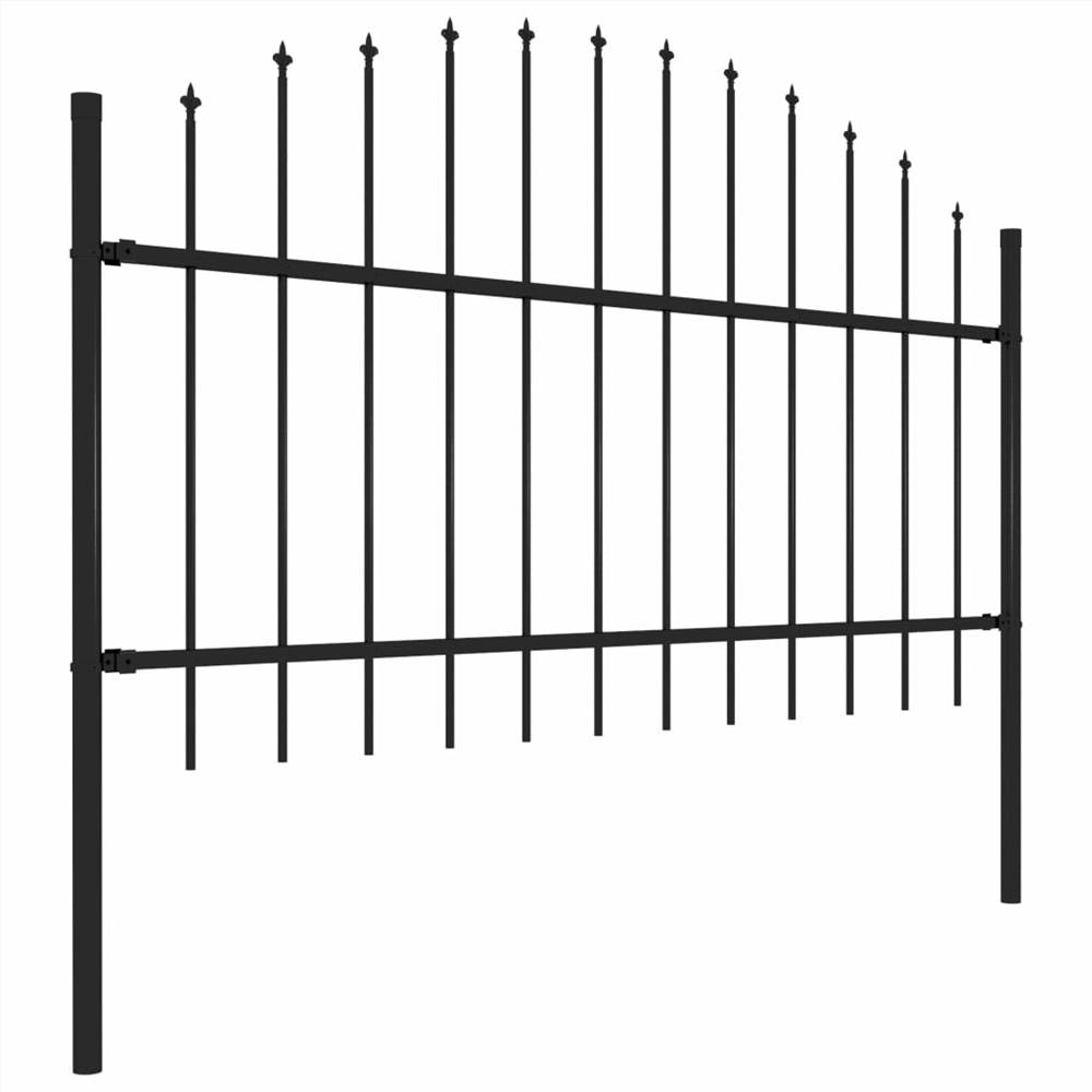 Garden Fence with Spear Top Steel (1-1.25)x11.9 m Black