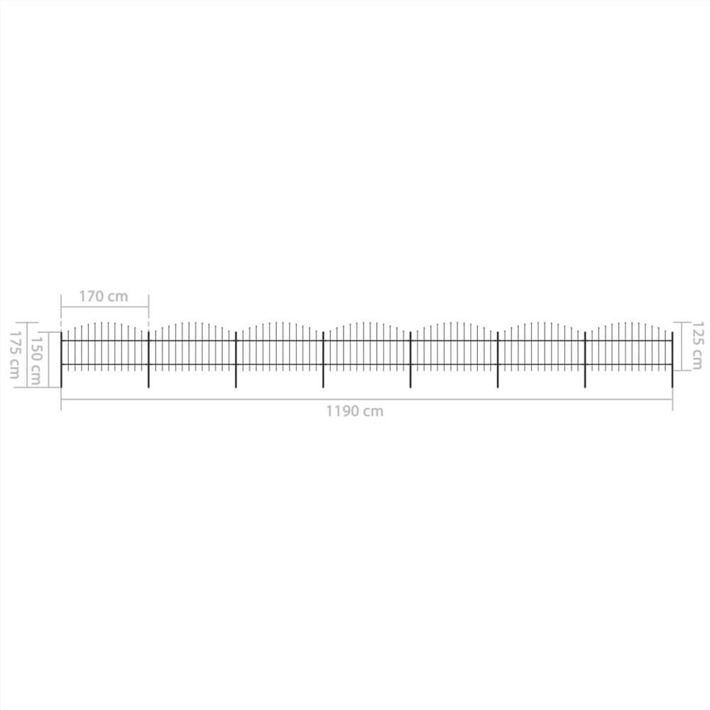 Garden Fence with Spear Top Steel (1-1.25)x11.9 m Black
