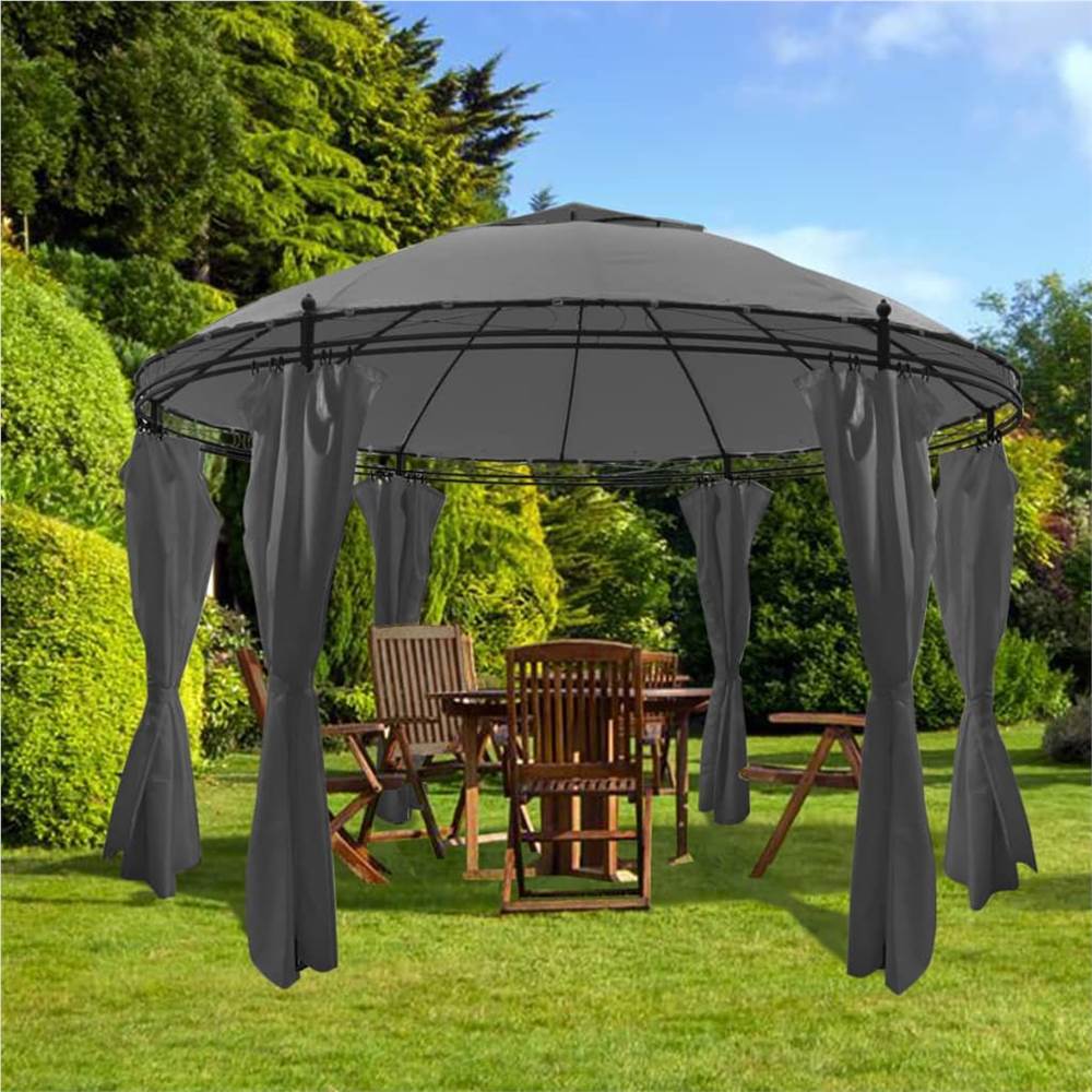 Gazebo with Curtains Round 3.5x2.7 m Anthracite