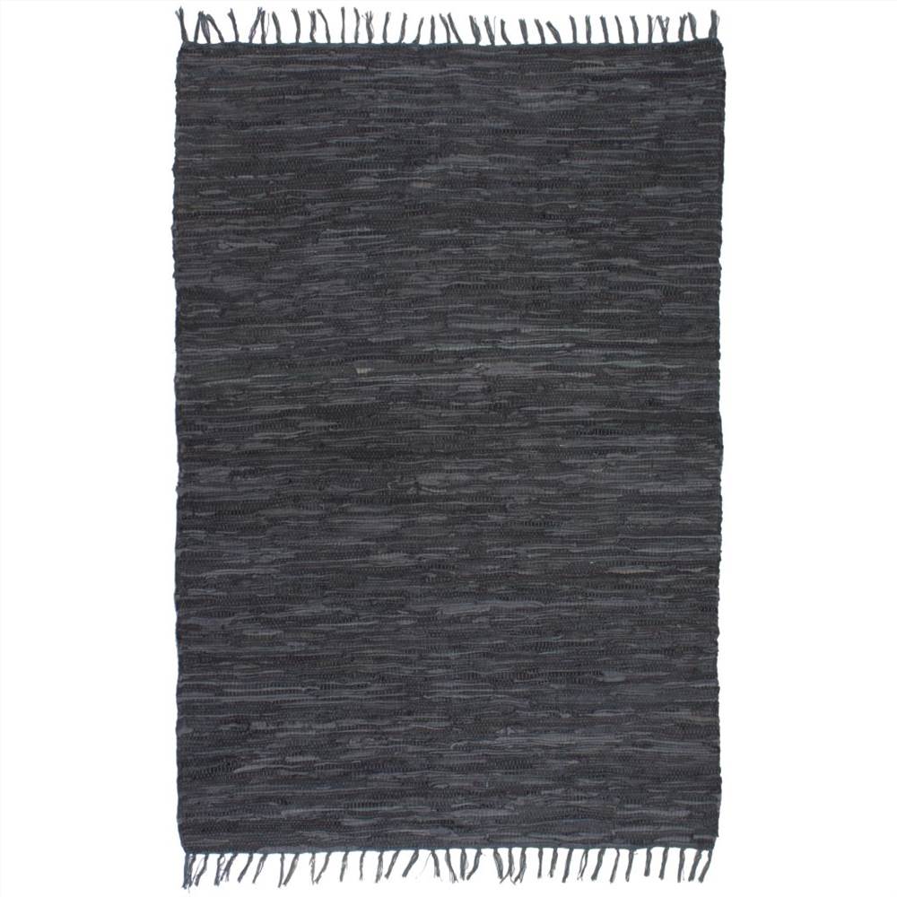 

Hand-woven Chindi Rug Leather 80x160 cm Grey