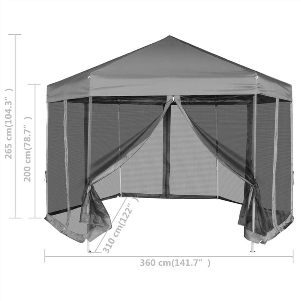 Hexagonal Pop-Up Marquee with 6 Sidewalls Grey 3.6x3.1 m