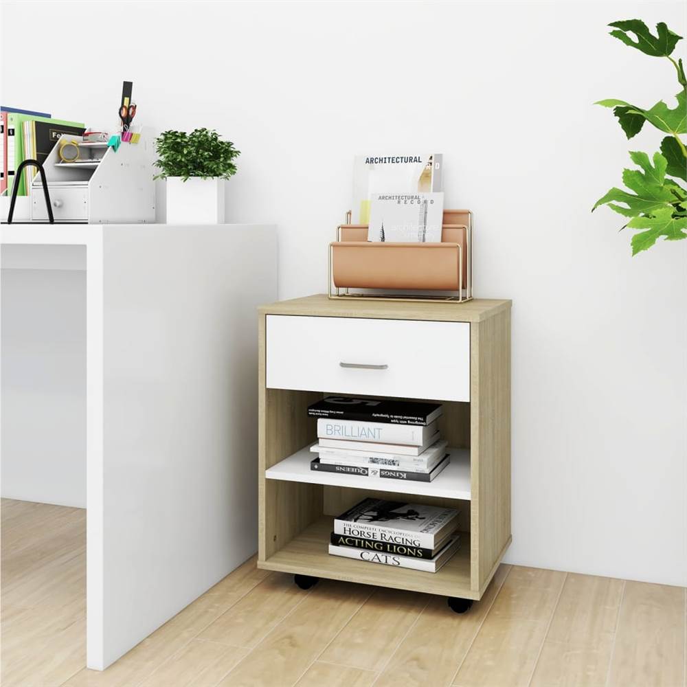 

Rolling Cabinet White&Sonoma Oak 46x36x59 cm Chipboard