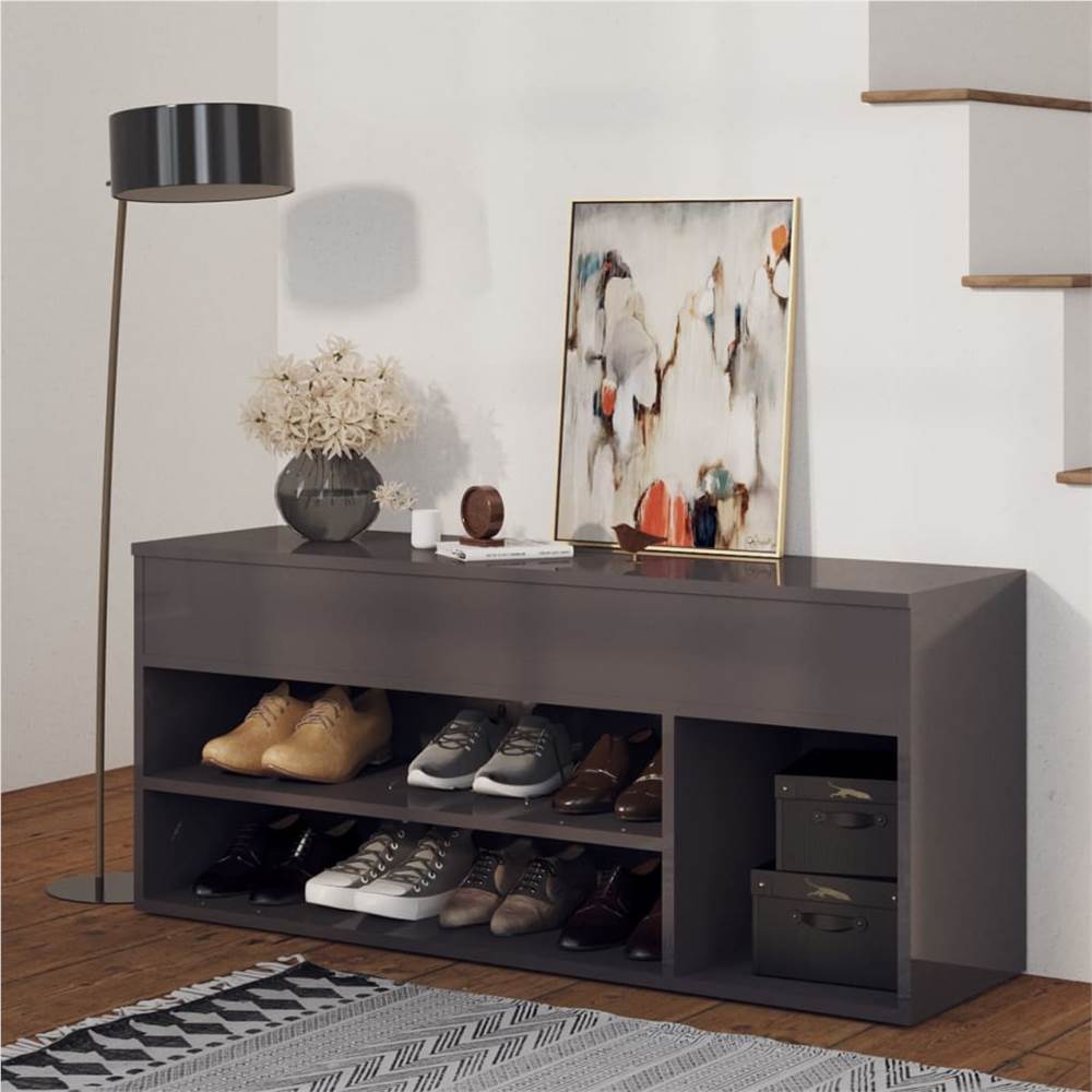 Shoe Bench High Gloss Grey 105x30x45 cm Chipboard, Other  - buy with discount