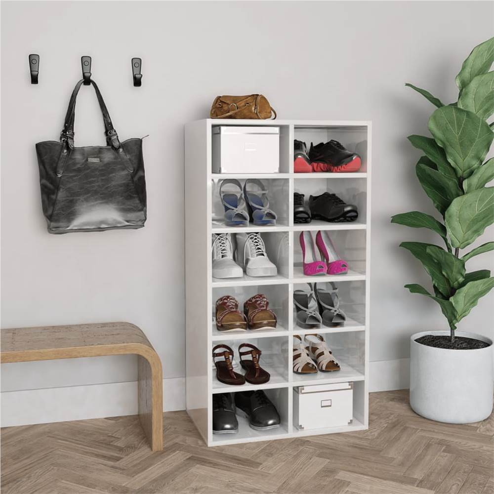 

Shoe Rack High Gloss White 54x34x100 cm Chipboard