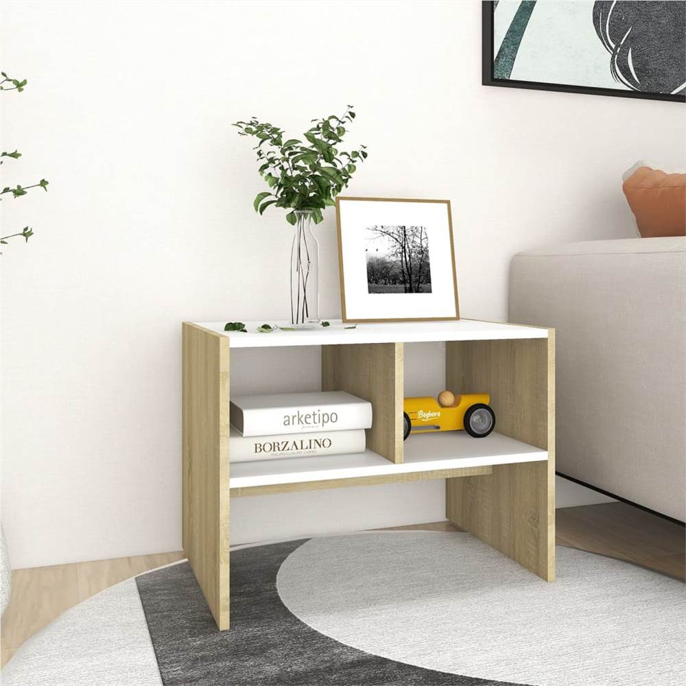 

Side Table White and Sonoma Oak 60x40x45 cm Chipboard
