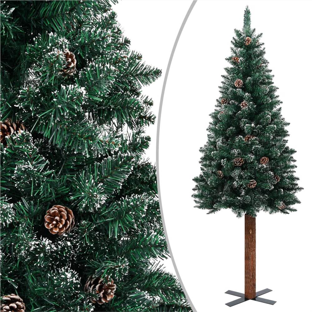 Slim Christmas Tree with LEDs&Ball Set Green 150 cm