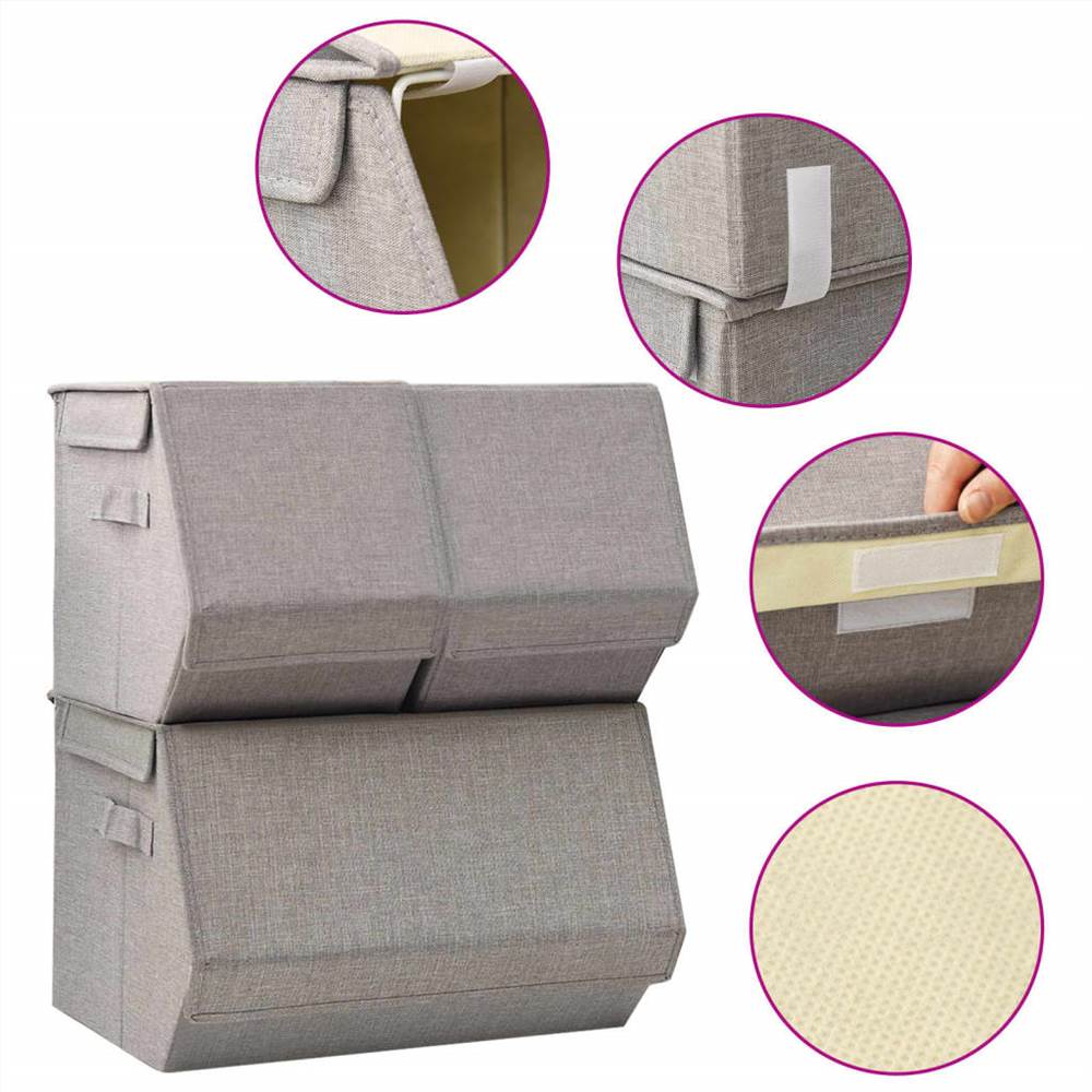 

Stackable Storage Box Set of 3 Pieces Fabric Grey