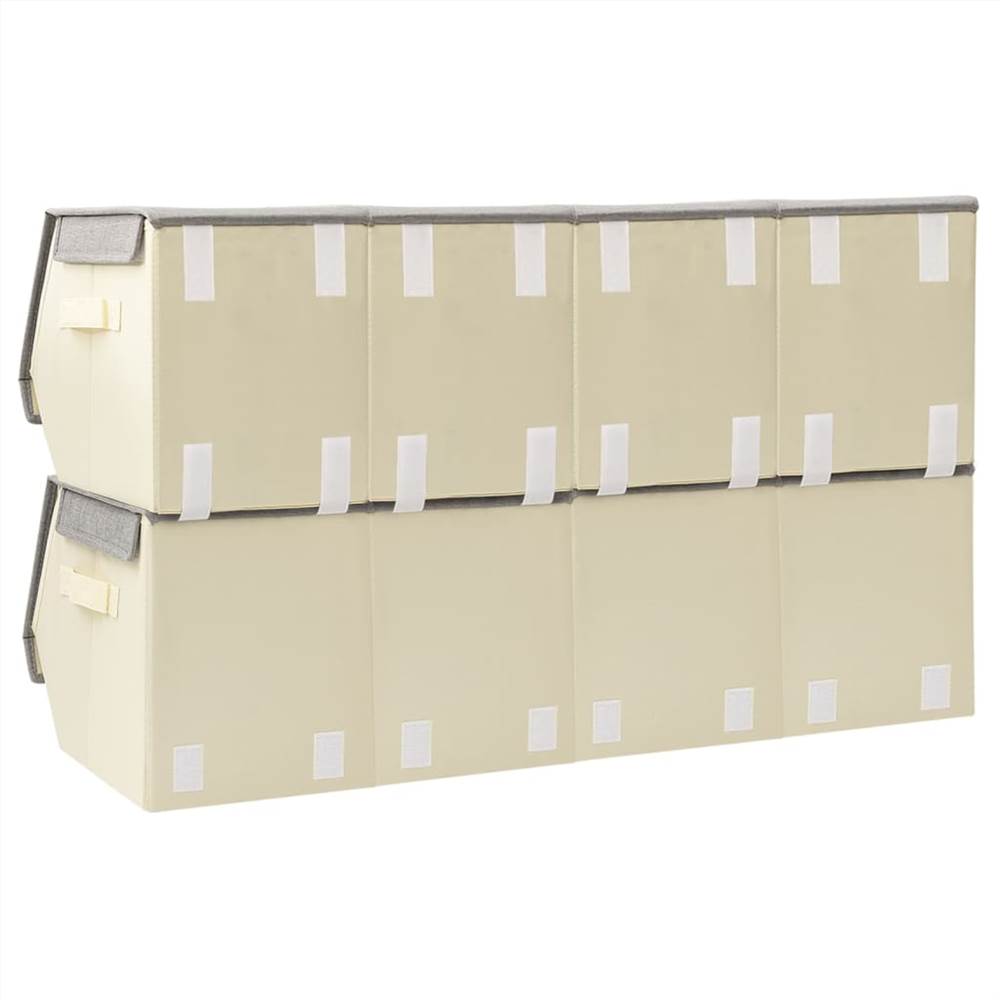 Stackable Storage Boxes with Lid Set of 8 pcs Fabric Grey&Cream