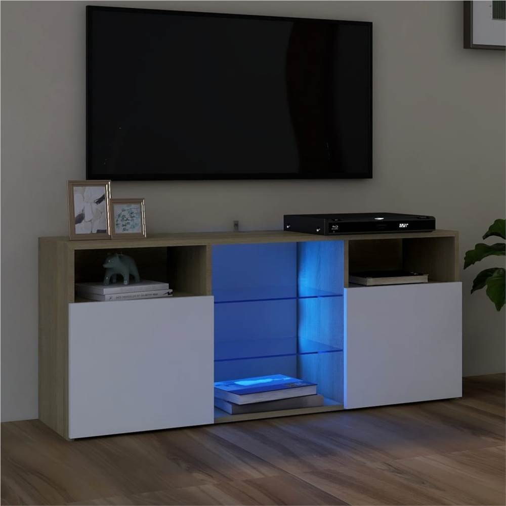 

TV Cabinet with LED Lights White and Sonoma Oak 120x30x50 cm