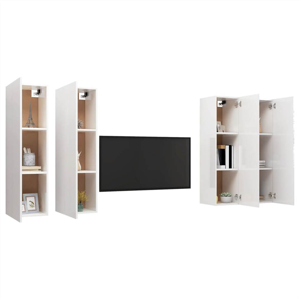 TV Cabinets 4 pcs High Gloss White 30.5x30x110 cm Chipboard