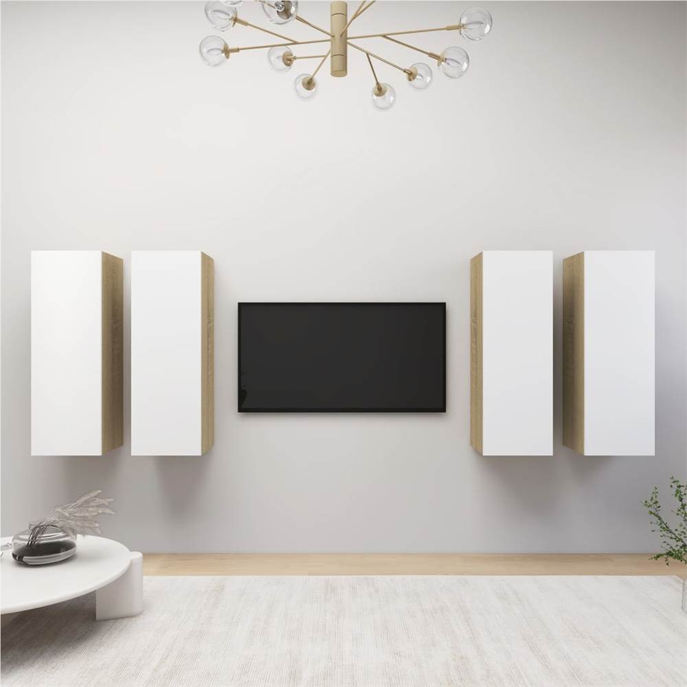 

TV Cabinets 4 pcs White and Sonoma Oak 30.5x30x90 cm Chipboard