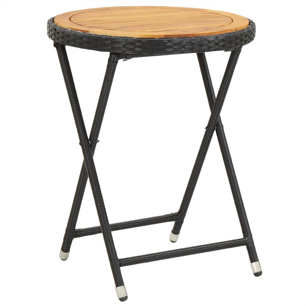 

Tea Table Black 60 cm Poly Rattan and Solid Acacia Wood
