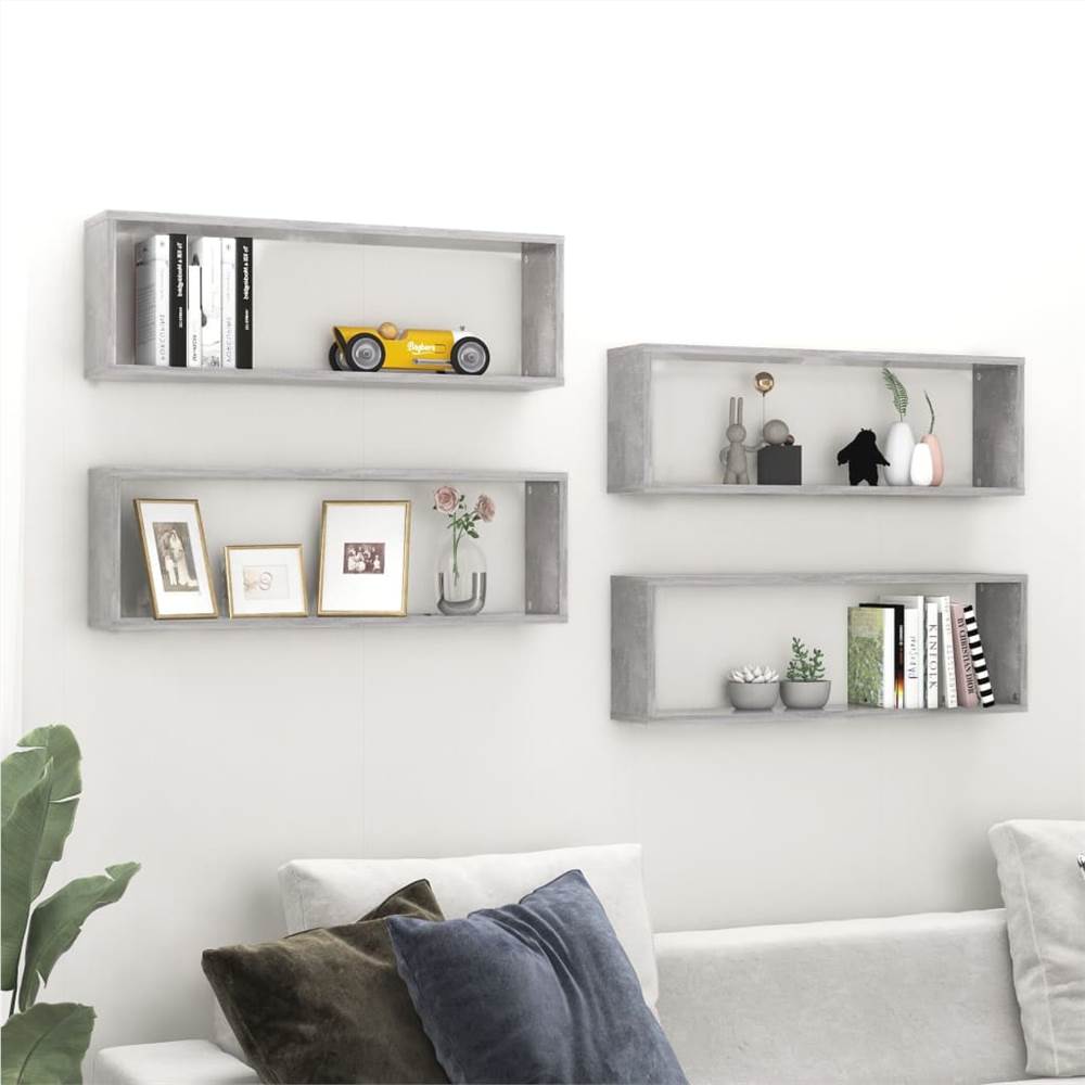 

Wall Cube Shelves 4 pcs Concrete Grey 80x15x26.5 cm Chipboard