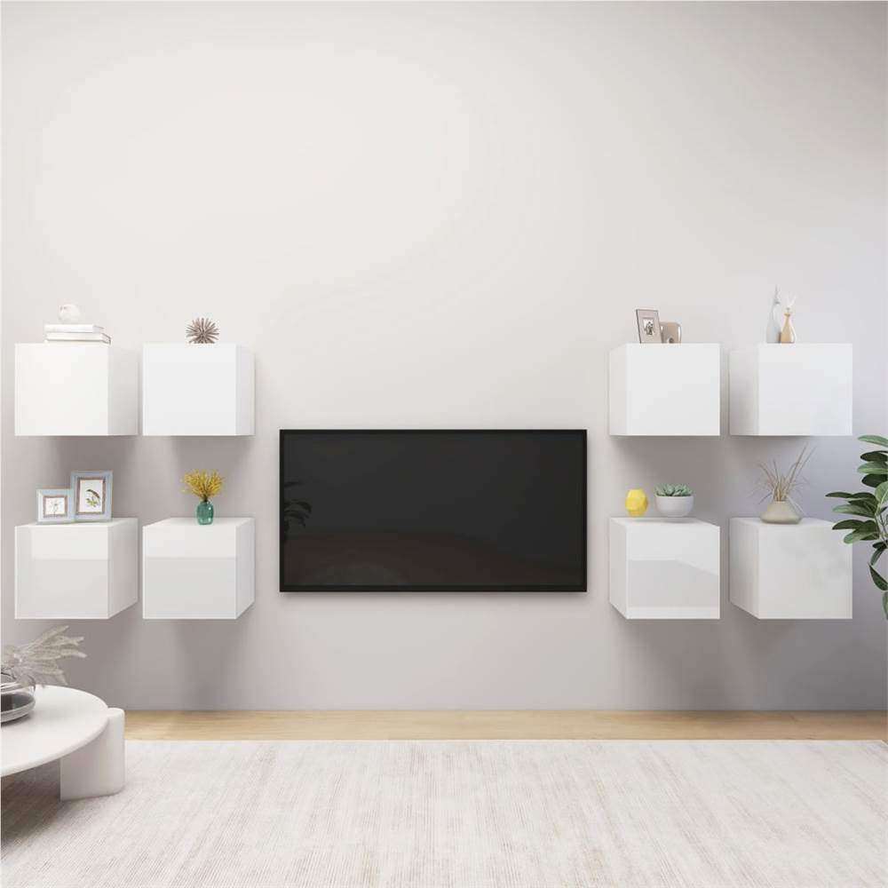 

Wall Mounted TV Cabinets 8 pcs High Gloss White 30.5x30x30 cm