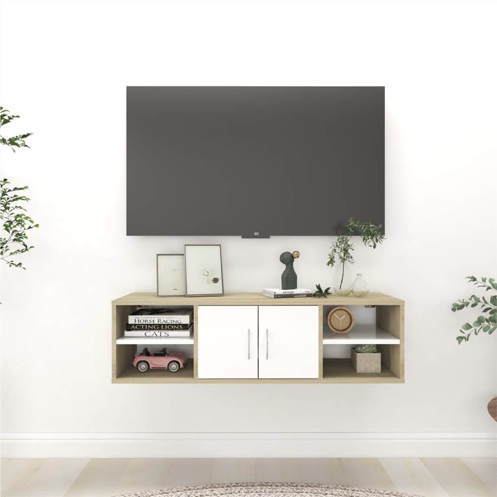 

Wall Shelf Sonoma Oak and White 102x30x29 cm Chipboard