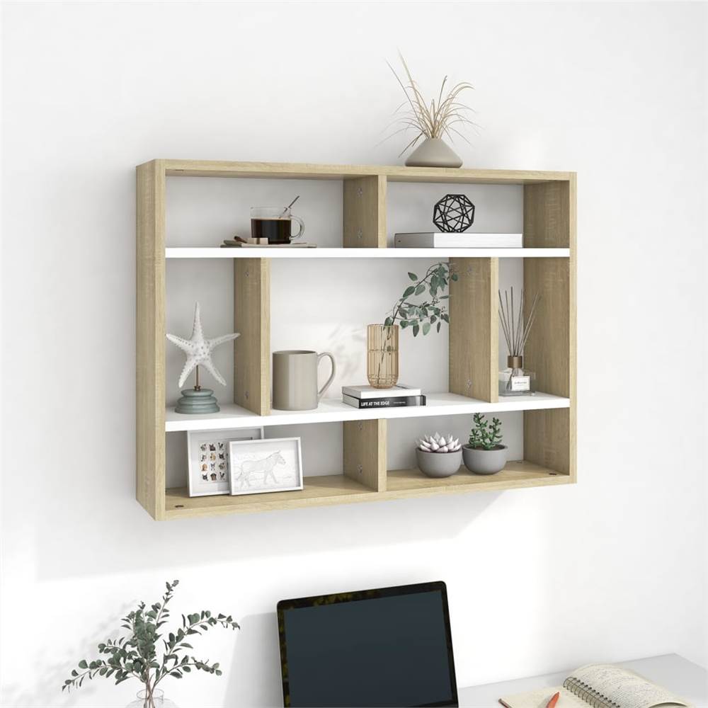 

Wall Shelf White and Sonoma Oak 75x16x55 cm Chipboard