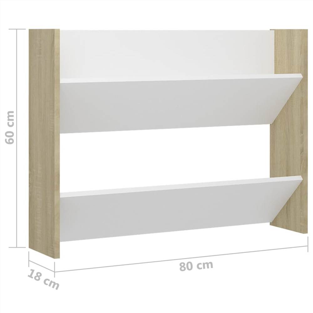 Wall Shoe Cabinets 2 pcs White&Sonoma Oak 80x18x60 cm Chipboard