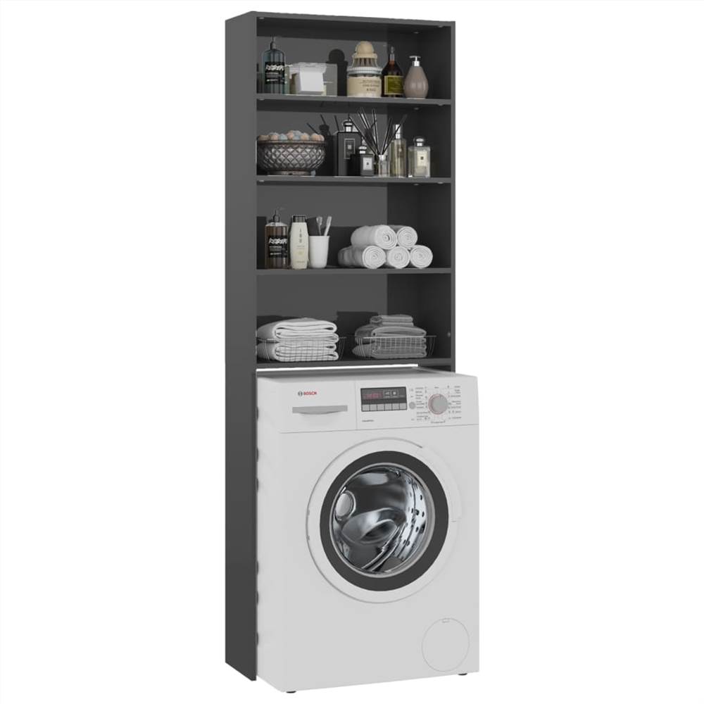 Washing Machine Cabinet High Gloss Grey 64x24x190 cm
