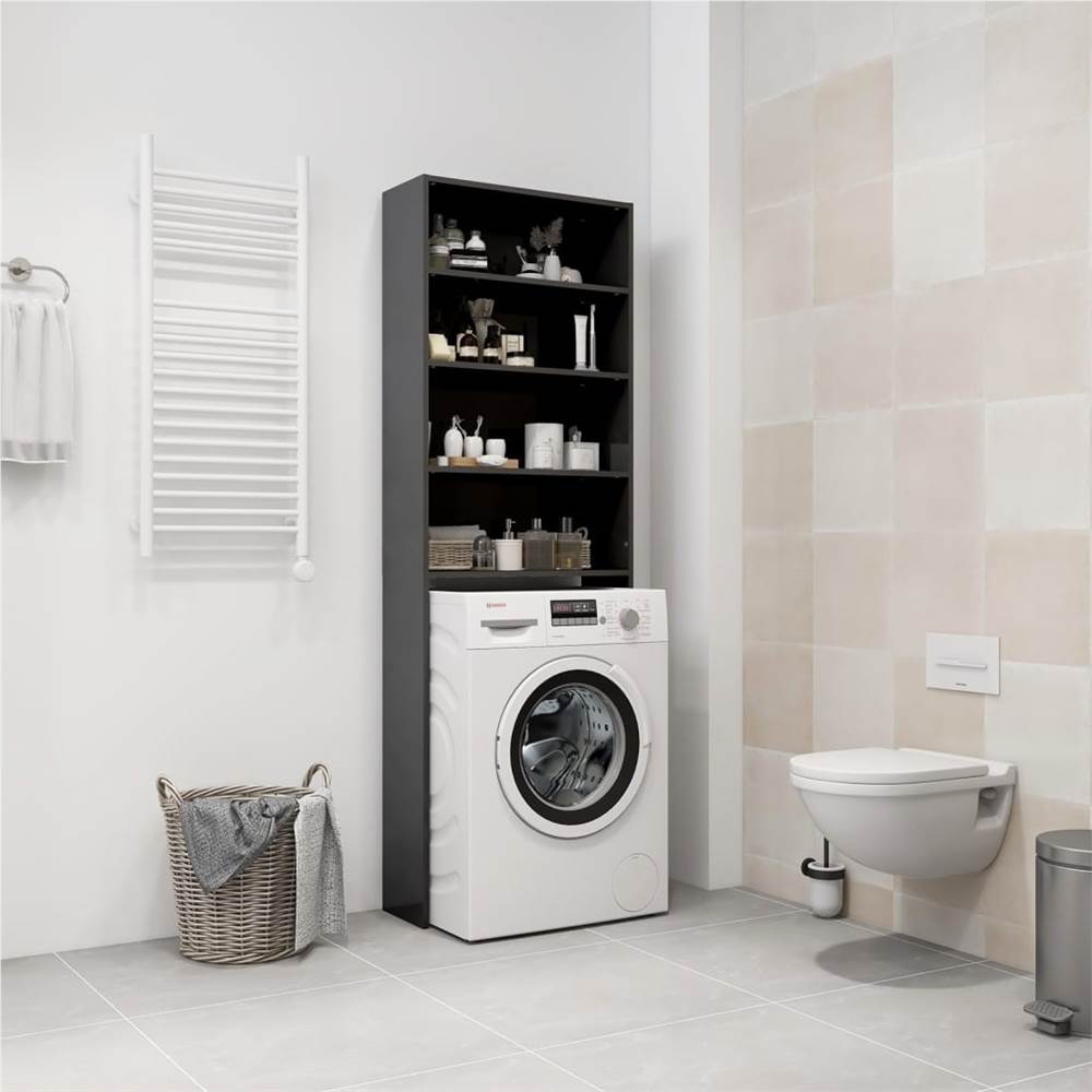 Washing Machine Cabinet High Gloss Grey 64x24x190 cm