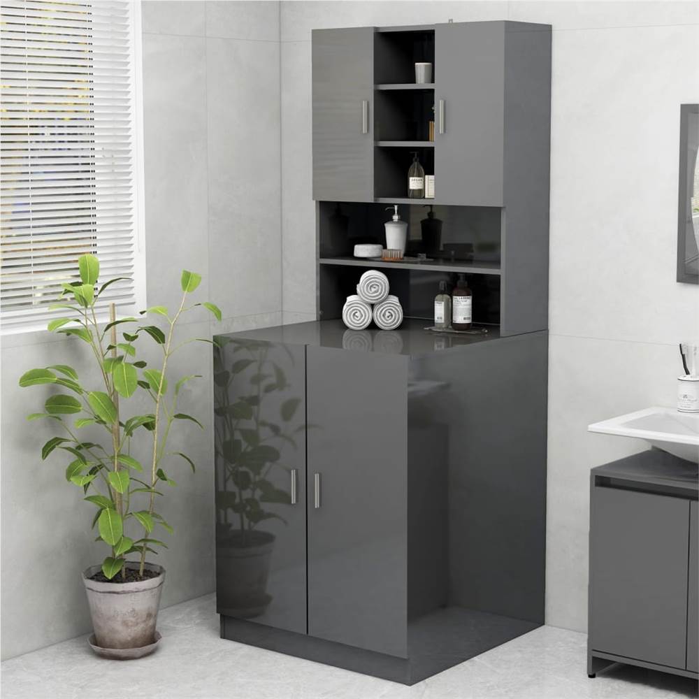 Washing Machine Cabinet High Gloss Grey 70.5x25.5x90 cm