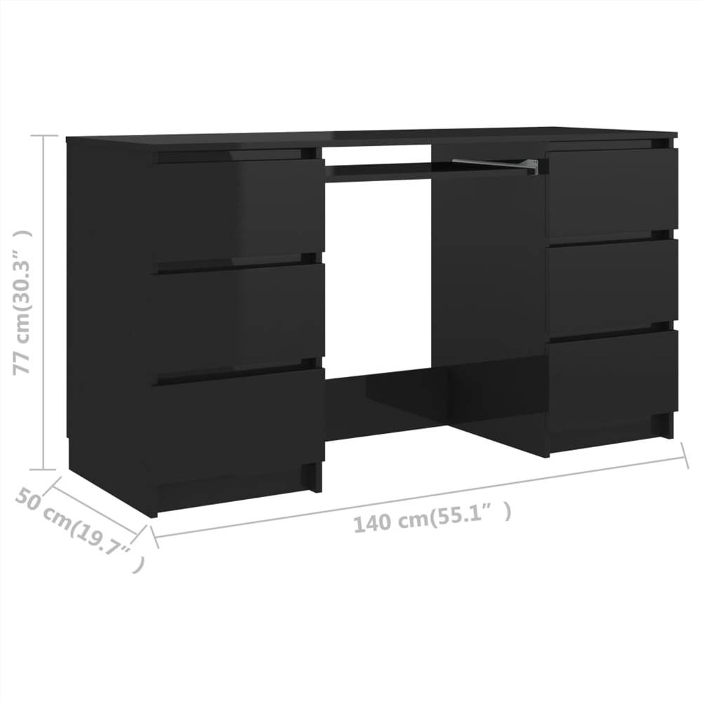 Writing Desk High Gloss Black 140x50x77 cm Chipboard