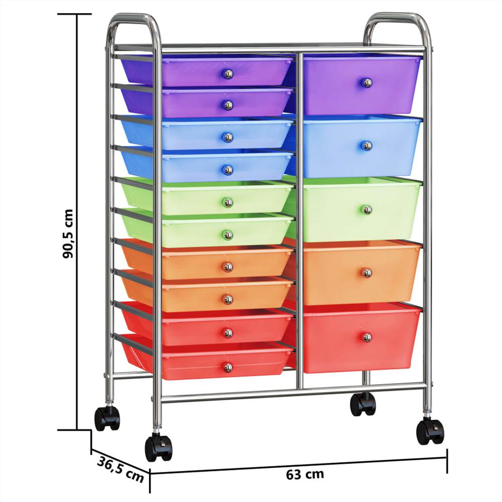 XXL 15Drawer Mobile Storage Trolley Multicolour Plastic