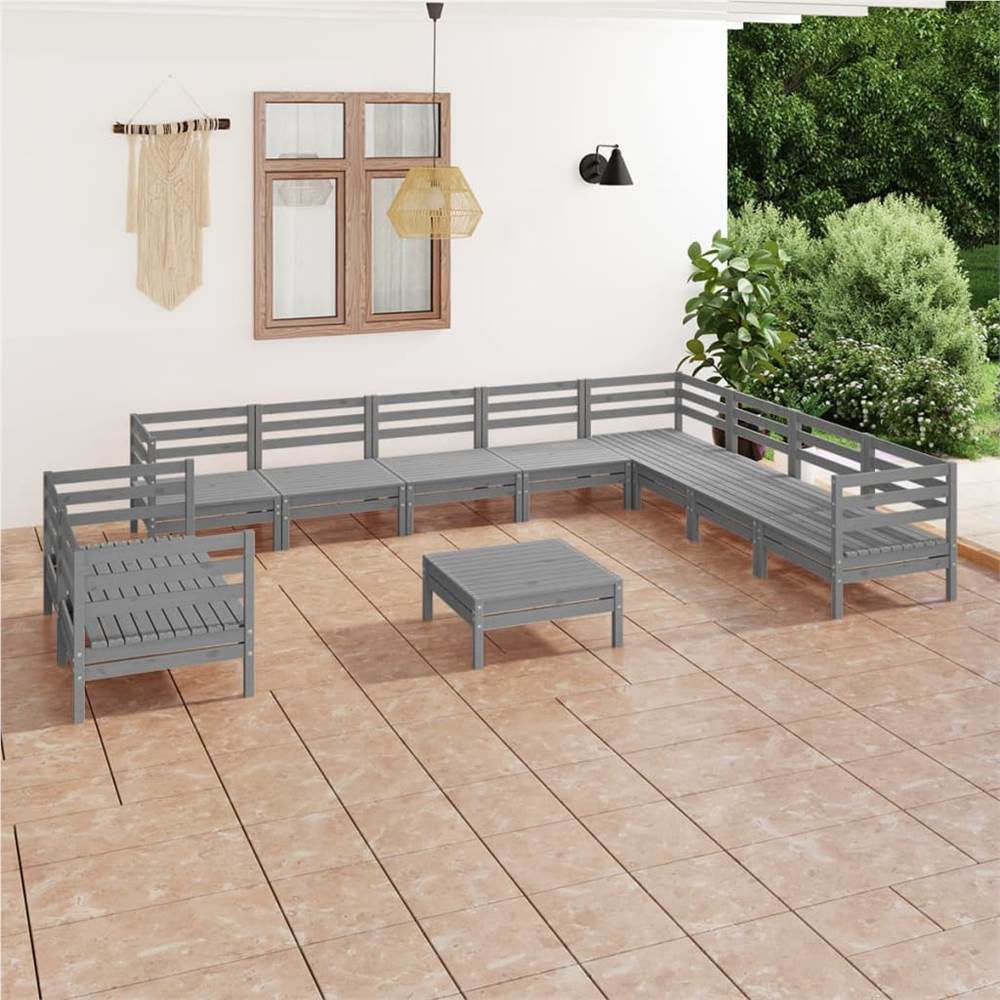 

11 Piece Garden Lounge Set Solid Pinewood Grey