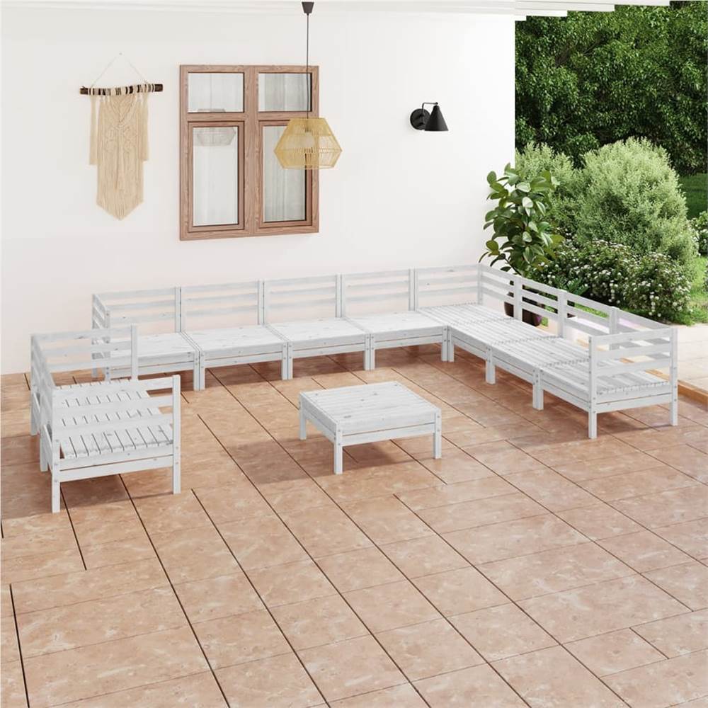 

11 Piece Garden Lounge Set Solid Pinewood White