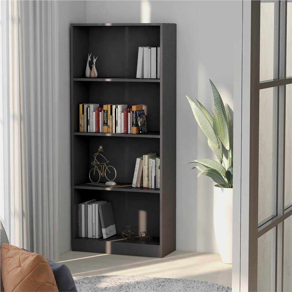 

4-Tier Book Cabinet High Gloss Grey 60x24x142 cm Chipboard