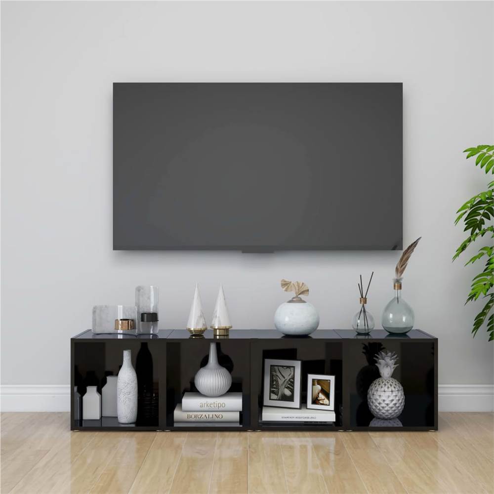 805521  TV Cabinets 4 pcs High Gloss Black 37x35x37 cm Chipboard