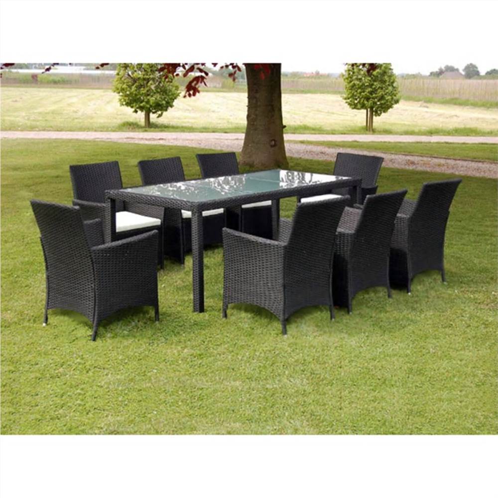 

9 Piece Outdoor Dining Set with Cushions Poly Rattan Black