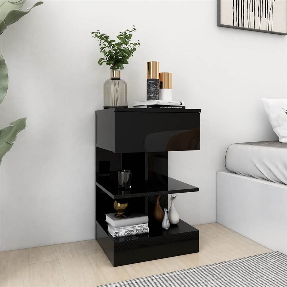 

Bedside Cabinet High Gloss Black 40x35x65 cm Chipboard