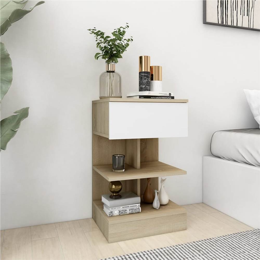 

Bedside Cabinet White & Sonoma Oak 40x35x65 cm Chipboard