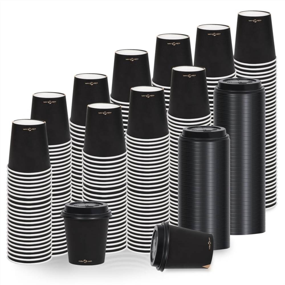 Coffee Paper Cups with Lids 200 ml 1000 pcs Black