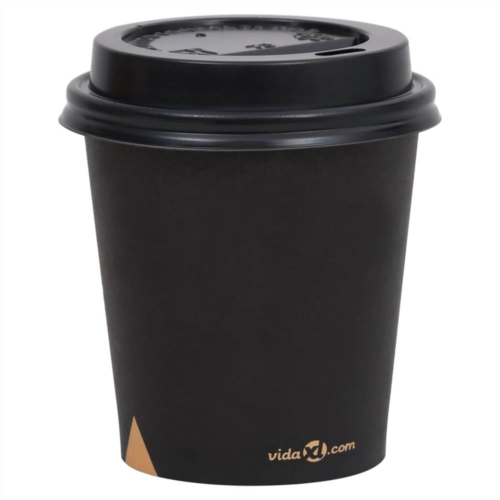 Coffee Paper Cups with Lids 200 ml 1000 pcs Black