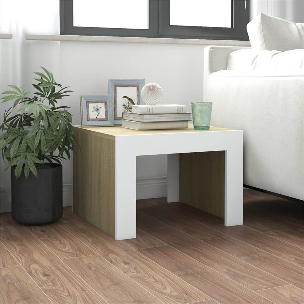 

Coffee Table White and Sonoma Oak 50x50x35 cm Chipboard