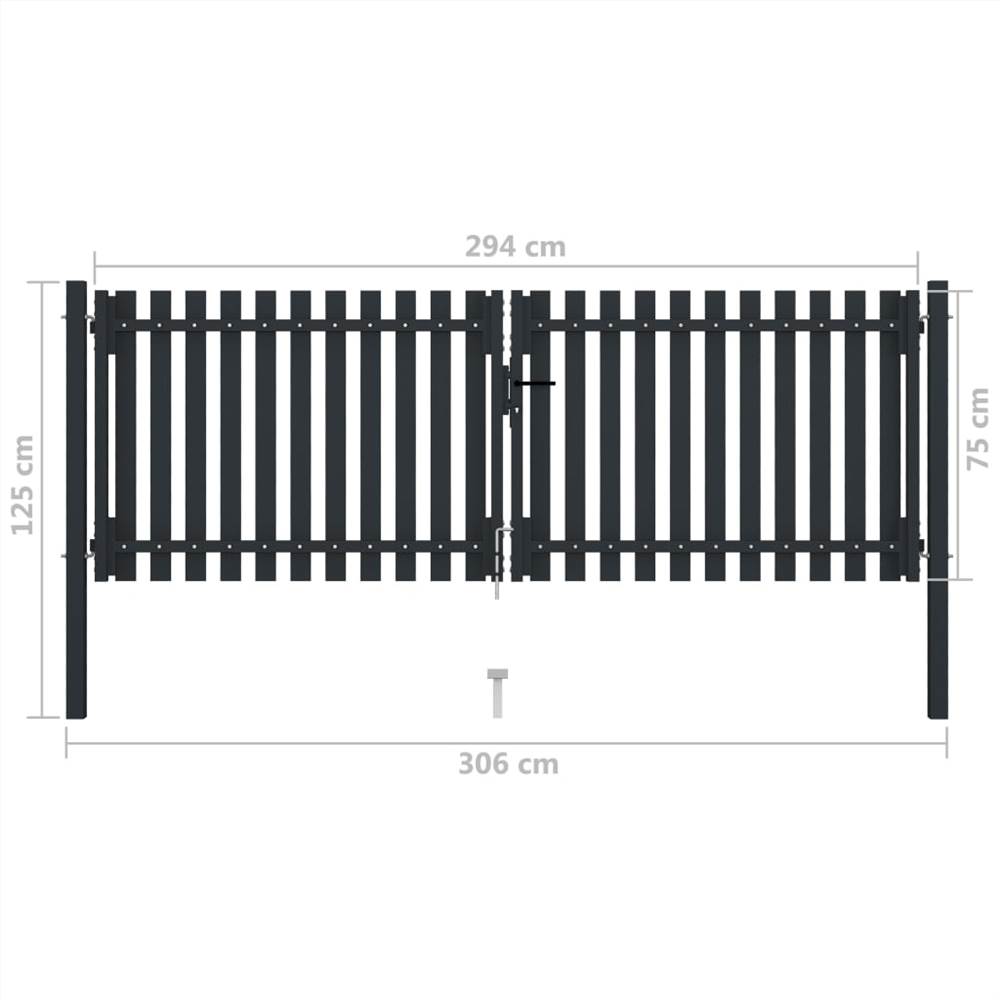 Double Door Fence Gate Steel 306x125 cm Anthracite